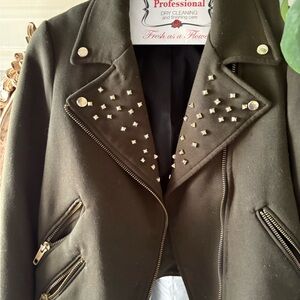 Zara Olive Studded Leather Jacket